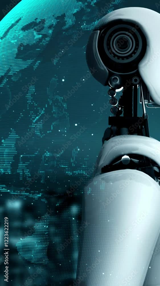 Poster futuristic robot artificial intelligence huminoid ai for industrial factory technology development a