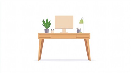 Modern Isolated Desk Table Design Vector Illustrator Wide Angle