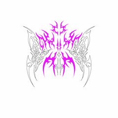 Neo tribal butterfly symmetrical shapes pink and black lines sharp Pattern, Cyber Gothic tattoo Elements