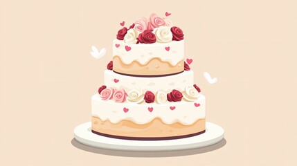 Delicious Wedding Cake Flat Vector Illustration for Celebrations