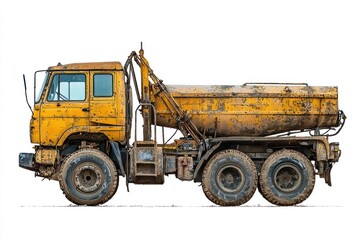 Fototapeta premium Industrial concrete mixer truck photo realistic blank mockup with copy space and logotype space for construction site isolated on white. Heavy-duty Construction Vehicle Cement Mixer Truck.