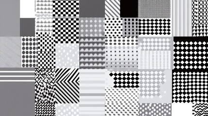 Collection of black and white geometric patterns and textures