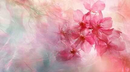 Delicate blooming cherry blossoms on abstract pastel background