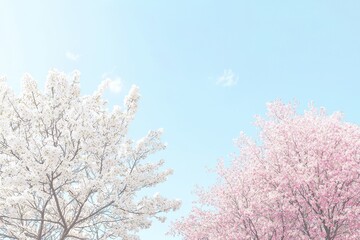 Almond Blossoms in Spring Almond trees in full bloom with soft pink and white blossoms under a clear blue sky