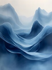 A clean wave of overlapping layers in transparent blue and aqua tones.