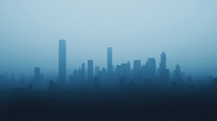 Fototapeta premium City Skyline Silhouette in Hazy Blue Atmosphere