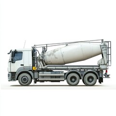 Industrial concrete mixer truck photo realistic blank mockup with copy space and logotype space for construction site isolated on white. Heavy-duty Construction Vehicle Cement Mixer Truck.