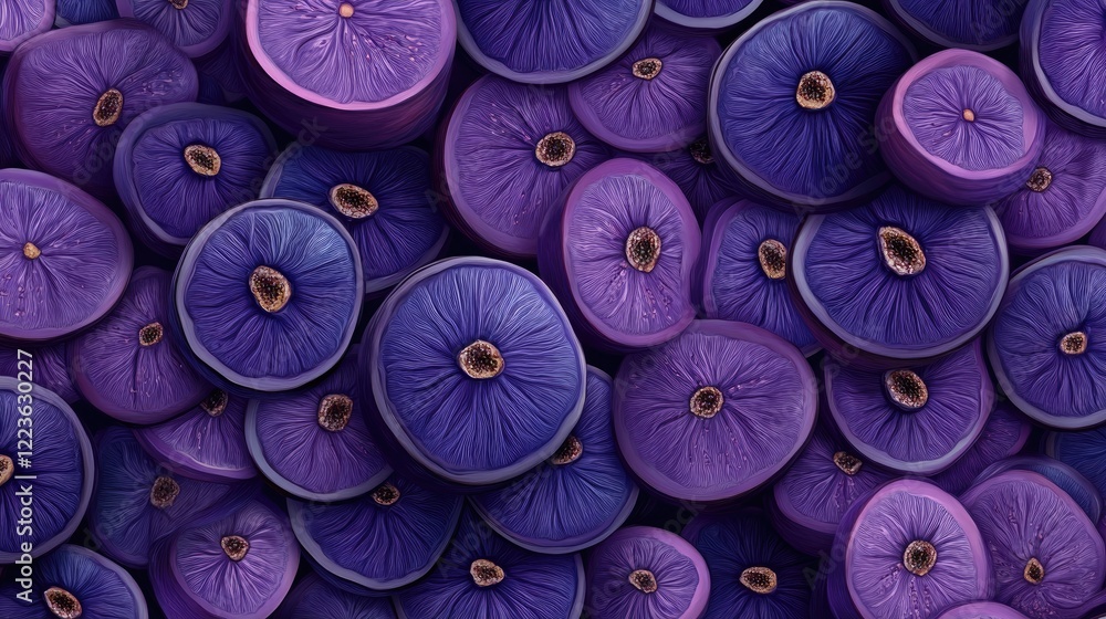 Poster close-up view of vibrant purple circular shapes resembling fruits, creating a textured background ef