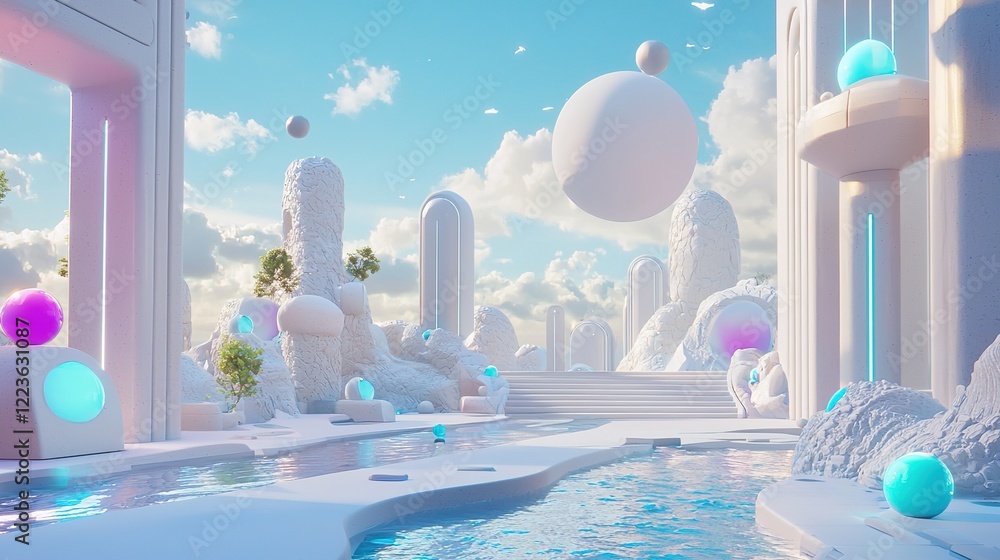 Poster futuristic e-learning platform interface digital landscape 3d visualization modern environment aesth