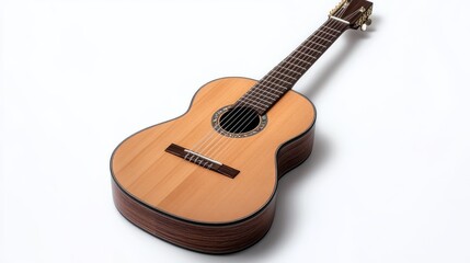 Fototapeta premium Classical guitar lying on white background celebrating International Guitar Month