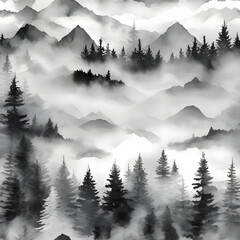 "Shadows and Pines: A Watercolor Mountainscape"