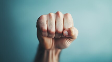 A man's fist is raised in the air