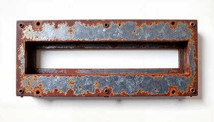 Rusty steel frame displaying industrial texture on white background, craftsmanship