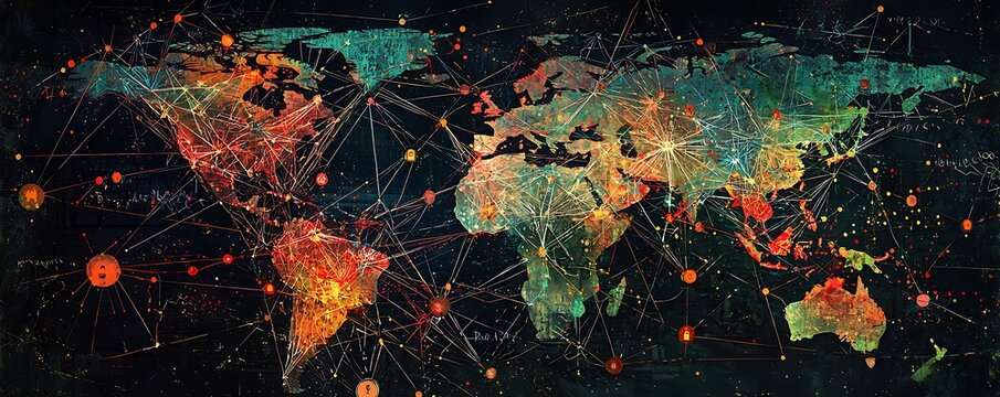 World map connected by social networks, symbolizing globalization and interconnected business
