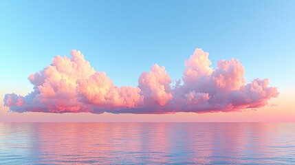 Pink sunset cloudscape over calm sea; digital art