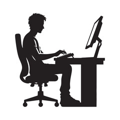 Typing person silhouette for digital art and graphic designs - typing person silhouette - typing person vector - typing person illustration - typing silhouette - typing vector
