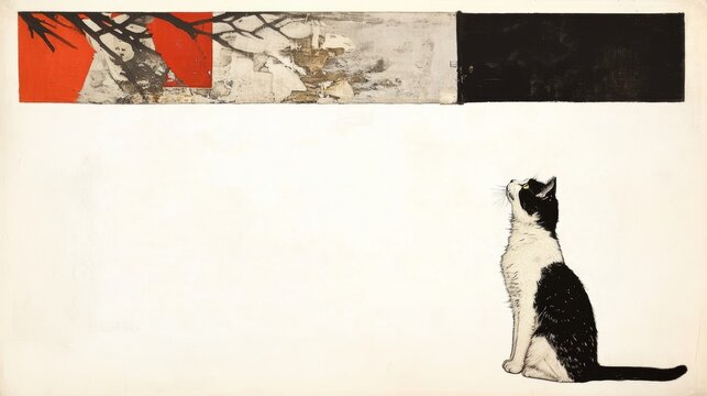 Sophisticated Black and White Illustration of a Cat with Collar in Minimalist Style 1