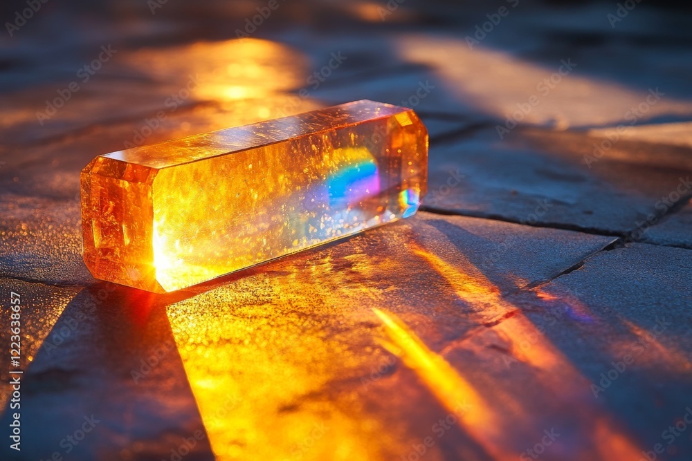 Poster captivating rainbow spectrum reflections from crystal prism in macro close-up shot