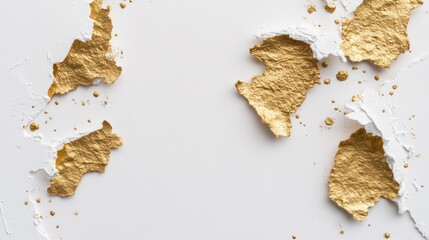 Gold leaf texture, white background, art deco design, blank space,  invitation