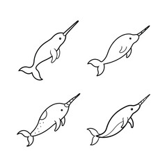 Obraz premium Set of narwhal sea fish vector illustration