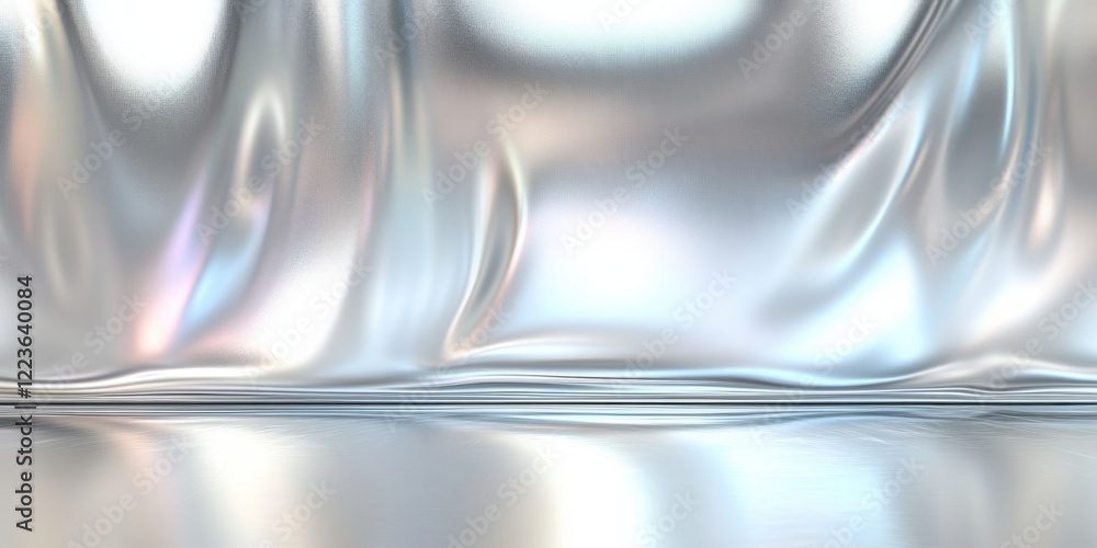Poster metallic background with soft iridescent light reflecting on smooth silk surface