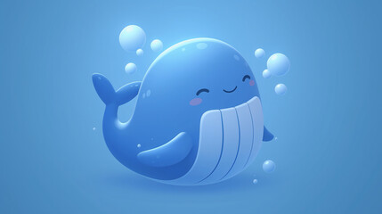Obraz premium Illustration of a Whale with Bubbles on Blue Background