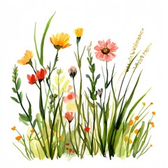 Fototapeta premium Painting of a field of flowers with a white background