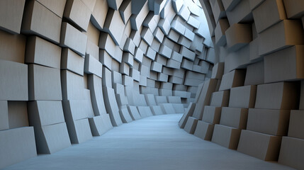 Unique geometric corridor in an architectural space