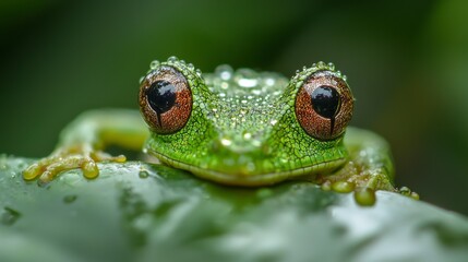 Obraz premium Macro Shot of a Tree Frog with Water Droplets on Its Skin