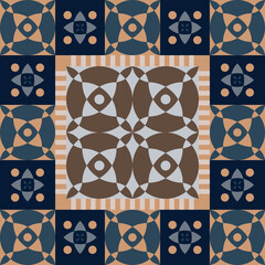 Geometric seamless pattern, abstract oriental style vector. Geometry floor tiles design. Moroccan, Spanish and Portuguese azulejos ceramic design.