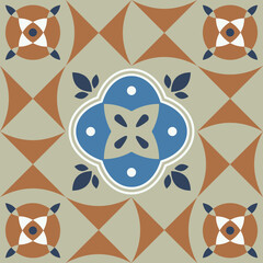 Geometric seamless pattern, abstract oriental style vector. Geometry tiles design. Moroccan, Spanish and Portuguese azulejos ceramic design.