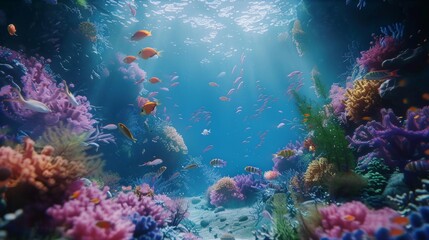 Serene Beauty of a Vibrant Tropical Coral Reef Teeming with Colorful Marine Life Underwater