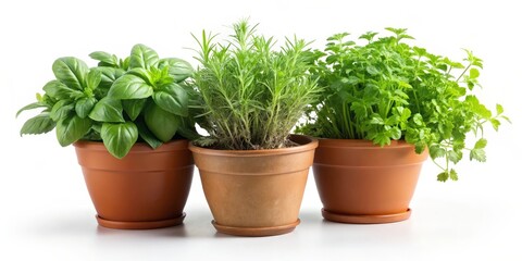 Fototapeta premium Three potted herbs