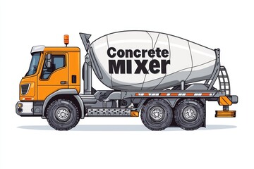 Concrete mixer truck, Industrial concrete mixer truck realistic blank mockup with copy for construction site isolated on white. Heavy-duty Construction Vehicle Cement Mixer Truck. 