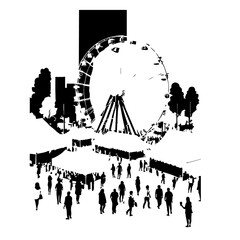 Crowded Urban Festival Scene With Ferris Wheel and People Enjoying the Atmosphere