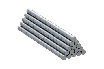 Stack reinforcing bars isolated on white background. Steel armature. 3d render