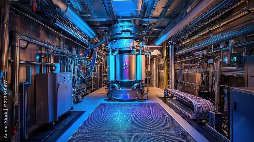 Poster quantum computing infrastructure research facility technology lab environment interior view advanced