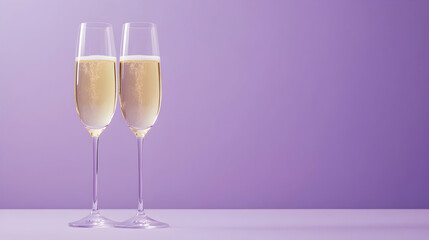 Champagne Glasses Ready for Celebration Against Purple Background