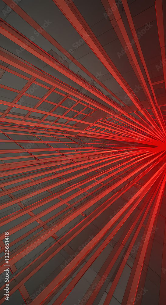 Poster abstract red and gray architectural lines converging to a bright point