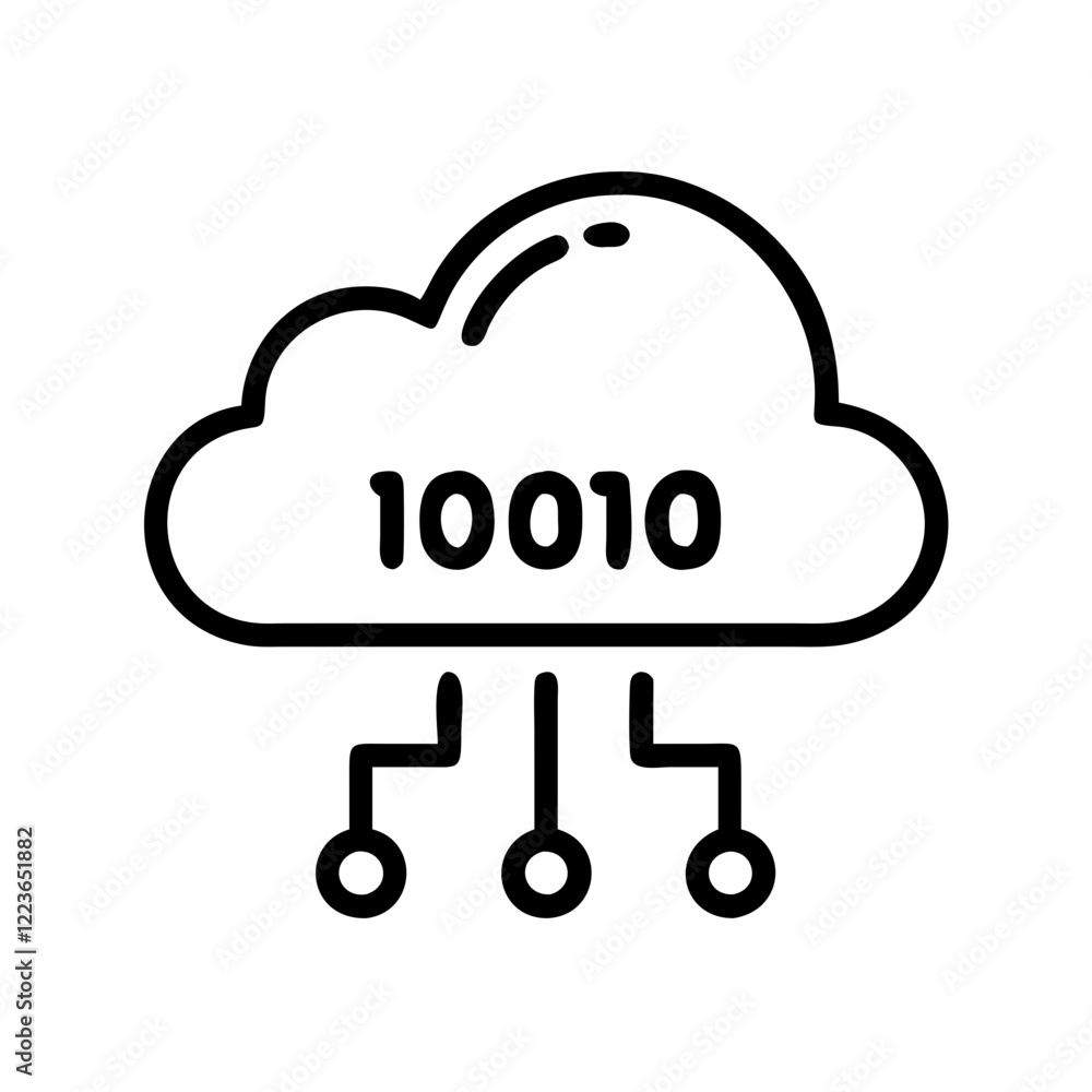 Poster black outline cloud icon containing the binary code “10010” for cloud computing blogs,data storage s