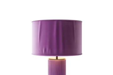 A stylish purple lamp illuminated against a minimalistic white backdrop in a contemporary living space isolated on transparent background