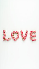 Love Typography with Pink Roses and Buds