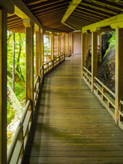 japanese traditional and ancient wooden bridge in the park