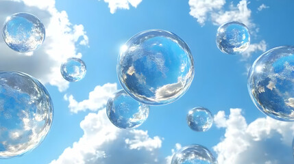 Glass Spheres Displaying Weather Systems Floating in the Sky