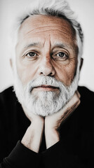 Close-up Portrait of a Mature Man with Gray Hair and Beard