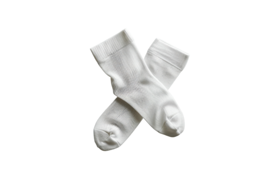 Simple elegance of white cotton socks neatly arranged on a light background, showcasing a minimalist style isolated on transparent background