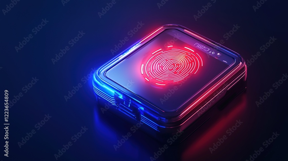 Poster innovative high-tech fingerprint scanner secure authorization in a futuristic digital art environmen