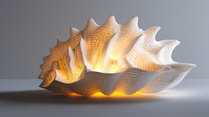Obraz premium Futuristic shell-inspired lamp design modern studio 3d art minimalist close-up natural elements