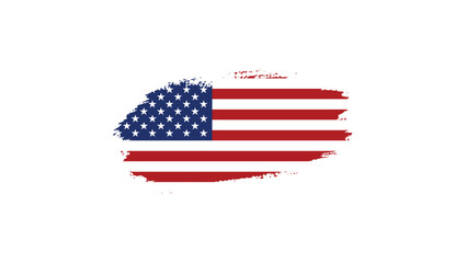 Grunge American flag with paint brush textured isolated on PNG or transparent background, Watercolor painting flag—USA Flag with Brush Concept Vector Illustration.