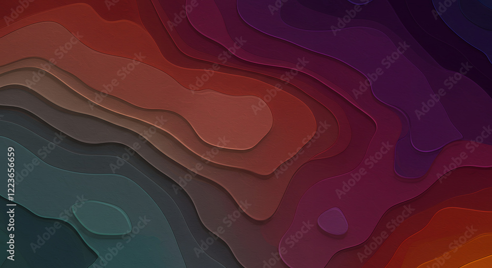 Poster abstract layered texture background with deep hues and wavy patterns